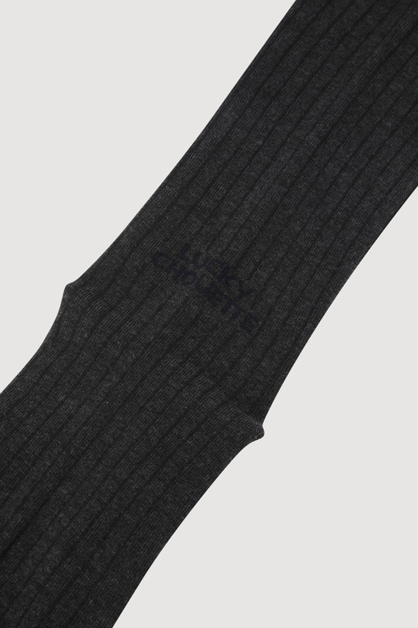 LUCKY CHOUETTE - 양말 - Lettering Point Knee Socks (dark grey)