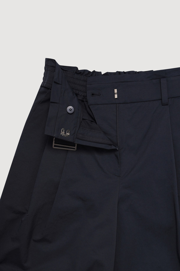 LUCKY CHOUETTE - 스커트/팬츠 - 2 Pintuck Banding Belt Wide Pants (dark navy)