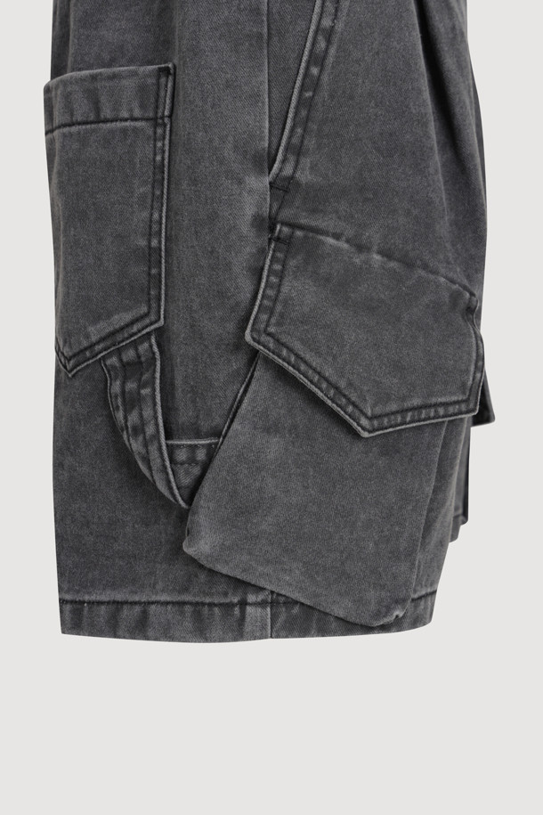 LUCKY CHOUETTE - 데님 - Back Banding Out Pocket Short Denim Pants (grey)