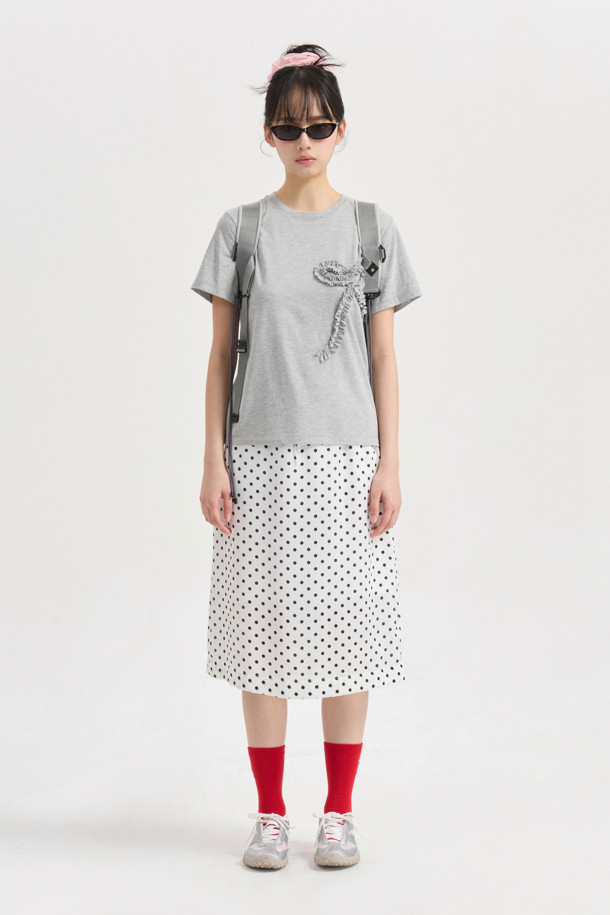 LUCKY CHOUETTE - 반소매 티셔츠 - Chouetties by LUCKY CHOUETTE_Ribbon Point Half Sleeve T-shirt (melange grey)
