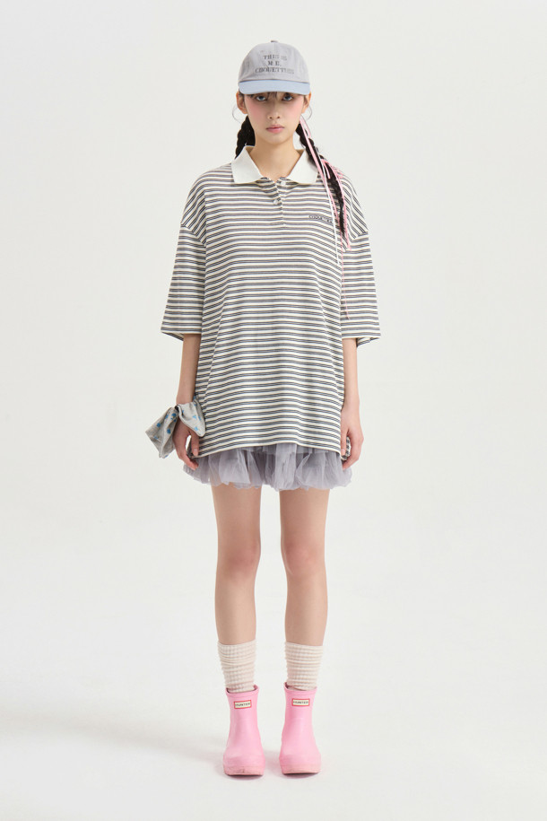 LUCKY CHOUETTE - 반소매 티셔츠 - Chouetties by LUCKY CHOUETTE_Stripe Pique Half Sleeve T-shirt (dark navy)