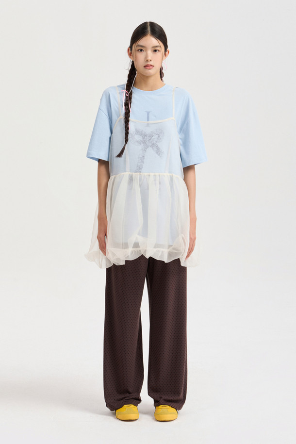 LUCKY CHOUETTE - 반소매 티셔츠 - [Re-Order] Chouetties by LUCKY CHOUETTE_Graphic Semi Over Fit Half Sleeve T-shirt (light blue)