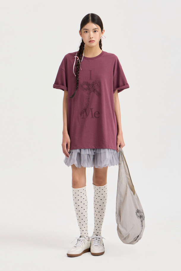 LUCKY CHOUETTE - 반소매 티셔츠 - [Re-Order] Chouetties by LUCKY CHOUETTE_Graphic Semi Over Fit Half Sleeve T-shirt (purple)