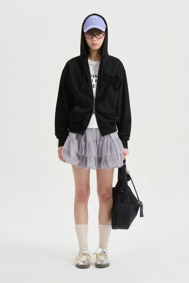 LUCKY CHOUETTE - 점퍼 - Chouetties by LUCKY CHOUETTE_Ribbon Point Hood Jumper (black)