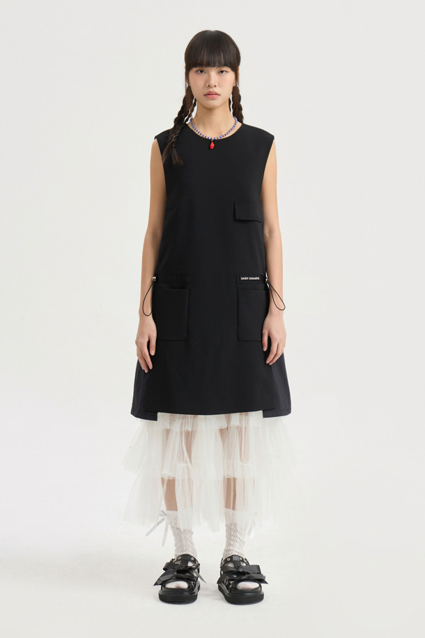 LUCKY CHOUETTE - 민소매 원피스 - Texture Mix Mini Dress (black)