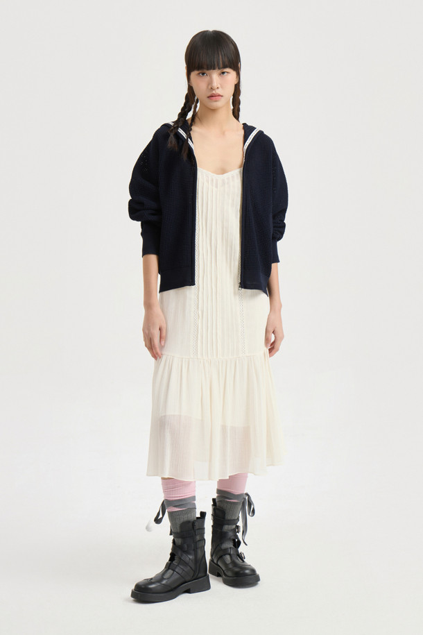LUCKY CHOUETTE - 민소매 원피스 - Tuck Slip Dress (ivory)
