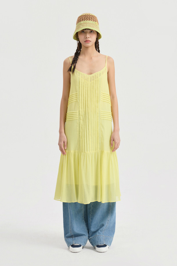 LUCKY CHOUETTE - 민소매 원피스 - Tuck Slip Dress (yellow)