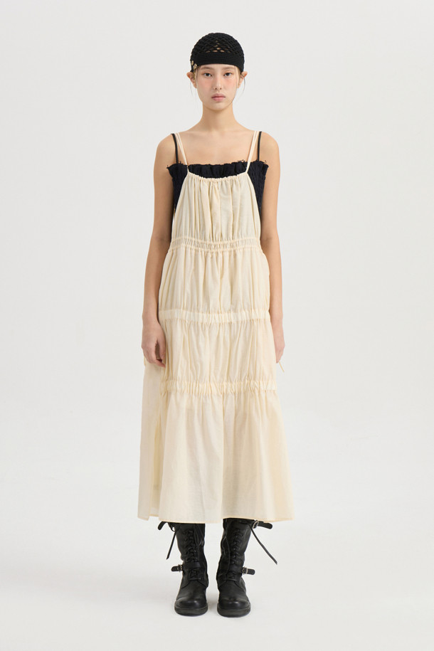 LUCKY CHOUETTE - 민소매 원피스 - [Atelier] Shirring Sleeveless Dress (light beige)