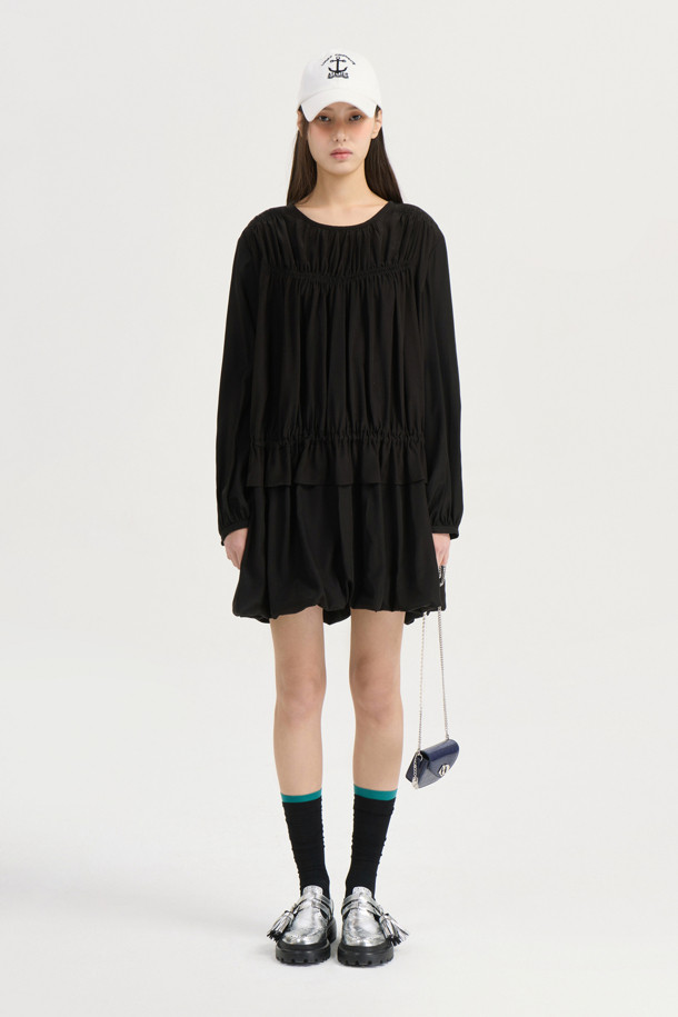 LUCKY CHOUETTE - 긴소매 원피스 - [Atelier] Shirring Mini Dress (black)