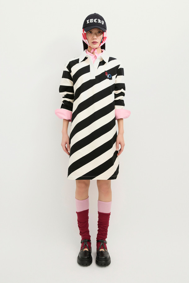 LUCKY CHOUETTE - 긴소매 원피스 - Fabric Mix Jersey Collar Dress (ivory)