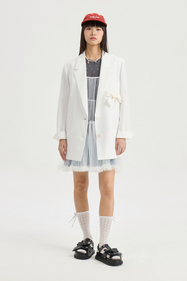LUCKY CHOUETTE - 자켓 - Pocket Ribbon Single Jacket (ivory)