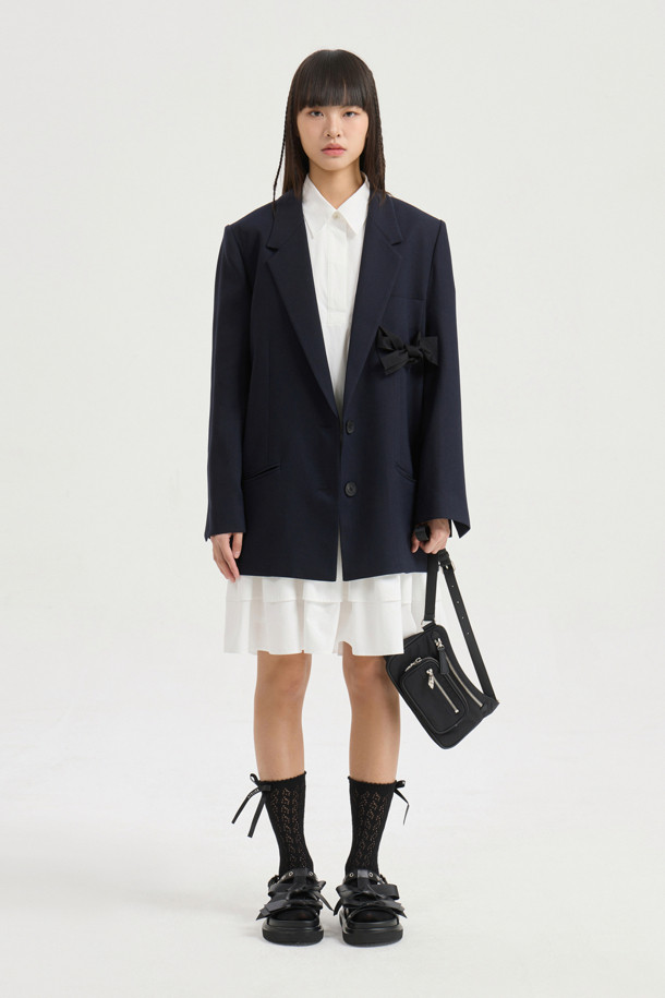 LUCKY CHOUETTE - 자켓 - Pocket Ribbon Single Jacket (dark navy)
