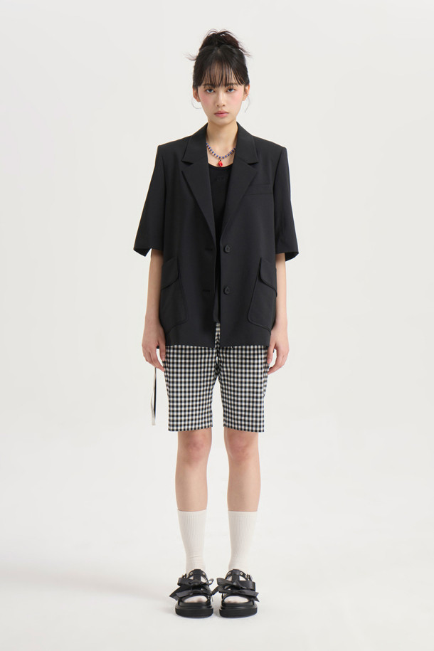 LUCKY CHOUETTE - 자켓 - Poly Single Half Sleeve Jacket (black)