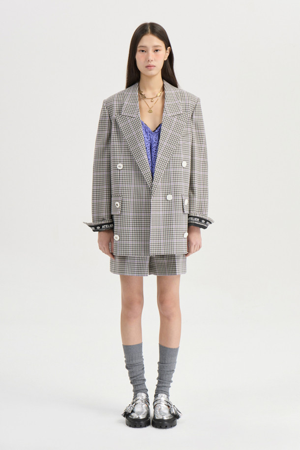 LUCKY CHOUETTE - 자켓 - [Atelier] Pocket Button Double Check Jacket  (beige)