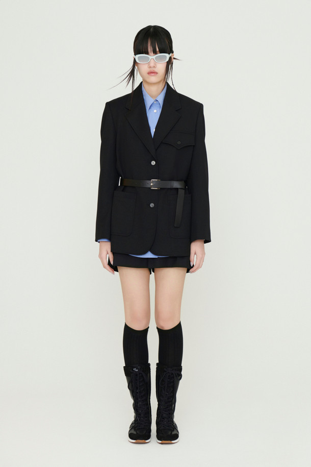 LUCKY CHOUETTE - 자켓 - Back Slit Option Belt Single Jacket (black)