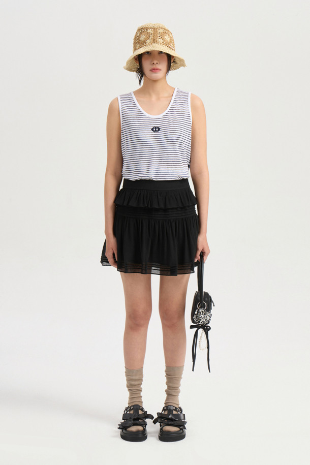 LUCKY CHOUETTE - 미니스커트 - [Re-Order] Pin Tuck Point Mini Skirt (dark black)