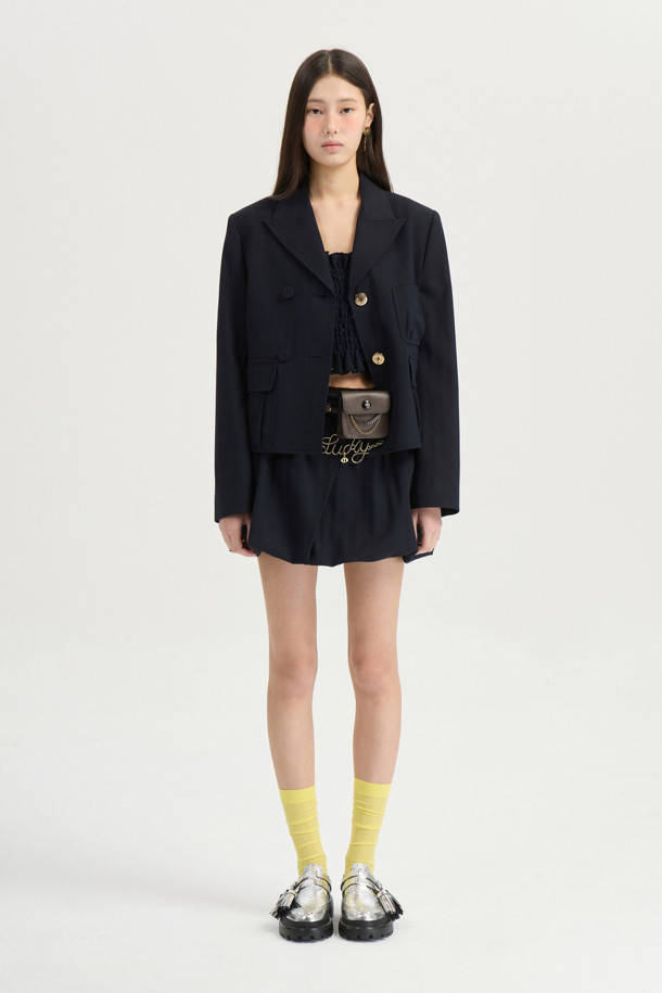 LUCKY CHOUETTE - 미니스커트 - [Atelier] Wool Cotton Shirring Mini Skirt (dark navy)