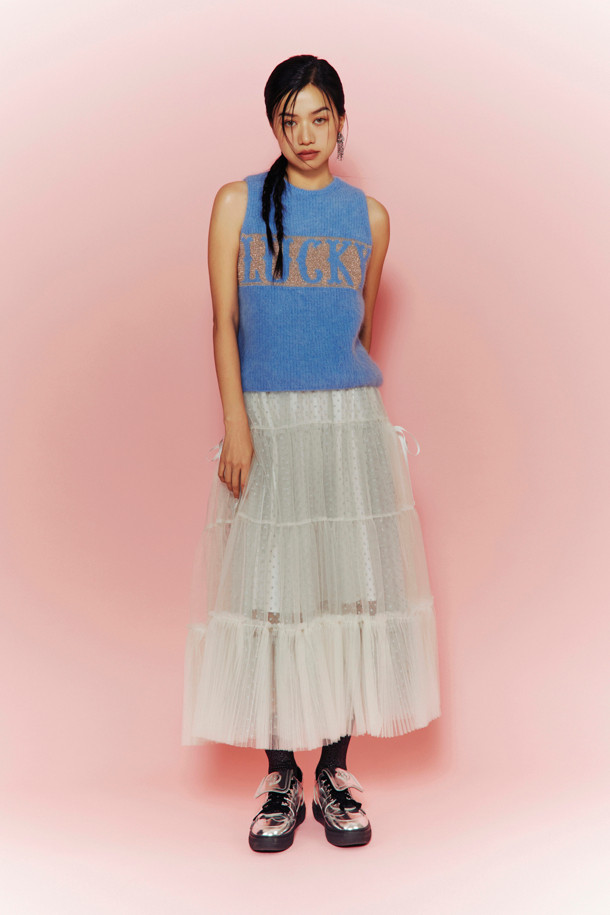 LUCKY CHOUETTE - 롱스커트 - [Holiday Edition] Mesh Long Banding Skirt (Ivory)