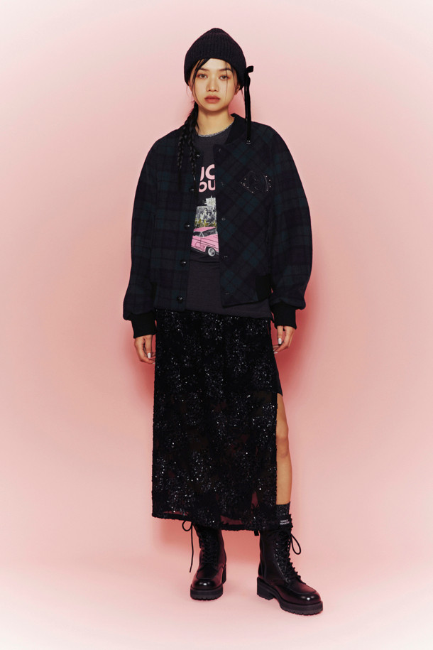 LUCKY CHOUETTE - 롱스커트 - [Holiday Edition] Spangle Long Banded Waist Skirt (Under Skirt Set) (black)