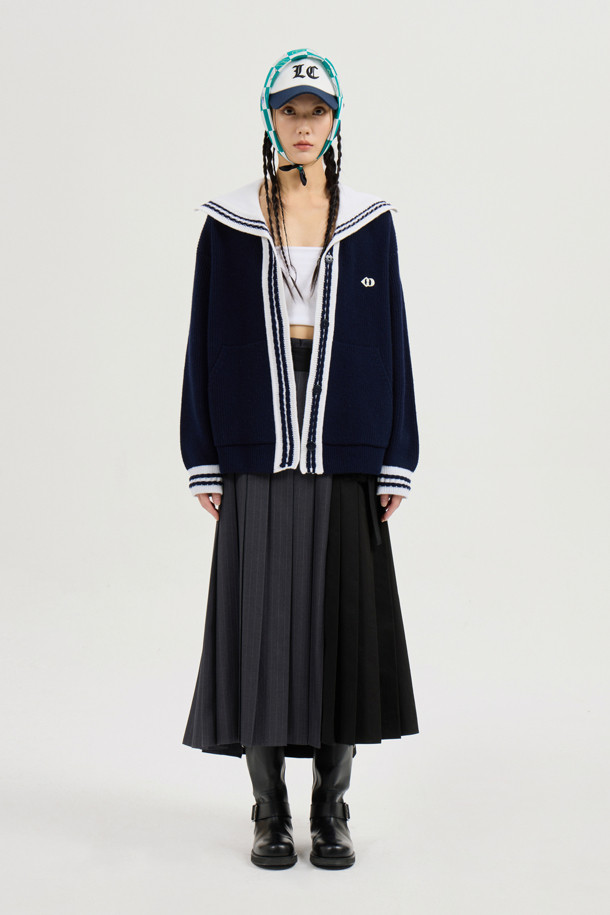 LUCKY CHOUETTE - 롱스커트 - Solid Stripe MIX Pleated Long Skirt (black)