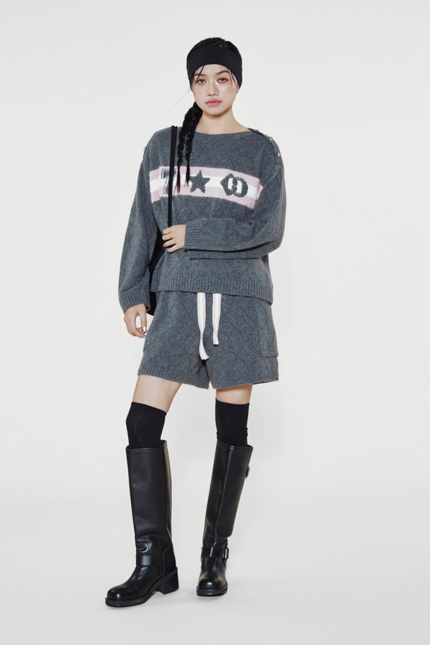 LUCKY CHOUETTE - 쇼트팬츠 - [Holiday Edition] Coloring String Knit Shorts (melange grey)