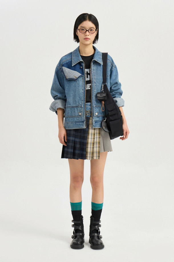 LUCKY CHOUETTE - 자켓 - Front Detail Denim Collar Jacket (blue)