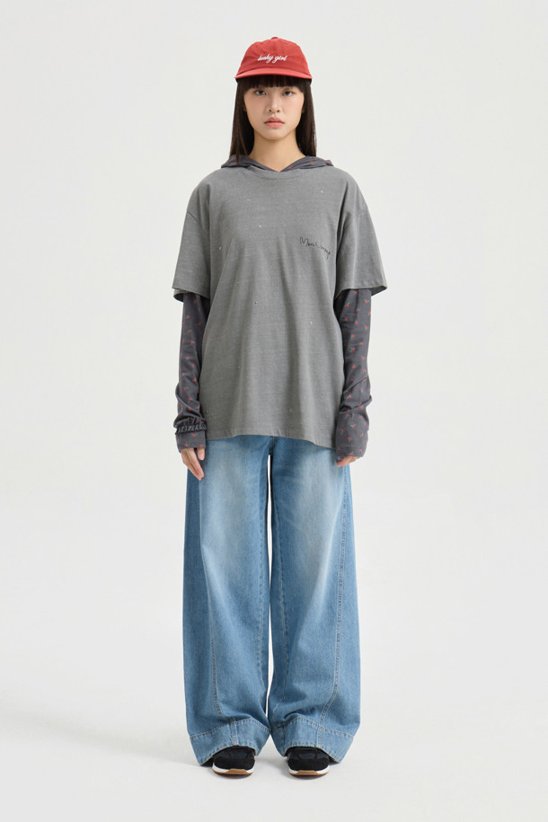 LUCKY CHOUETTE - 롱/미디팬츠 - Wappen Point Back Banding Denim Pants (blue)
