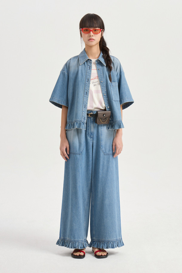 LUCKY CHOUETTE - 블라우스 - [Re-Order] Denim Shirt Blouse (blue)