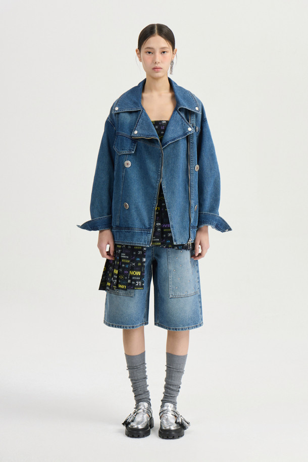 LUCKY CHOUETTE - 데님 - [Atelier] Studded Denim Shorts (blue)