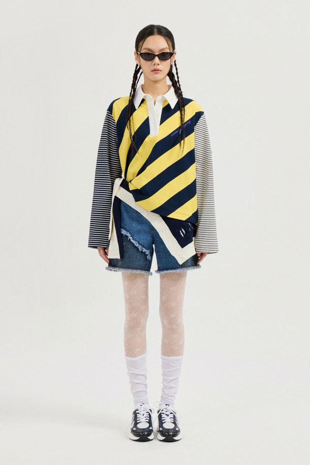 LUCKY CHOUETTE - 쇼트팬츠 - Color Block Denim Shorts (blue)