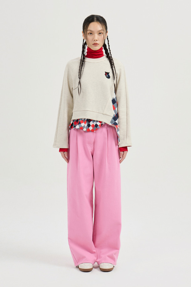 LUCKY CHOUETTE - 데님 - Two-tuck Dying Denim Pants (pink)