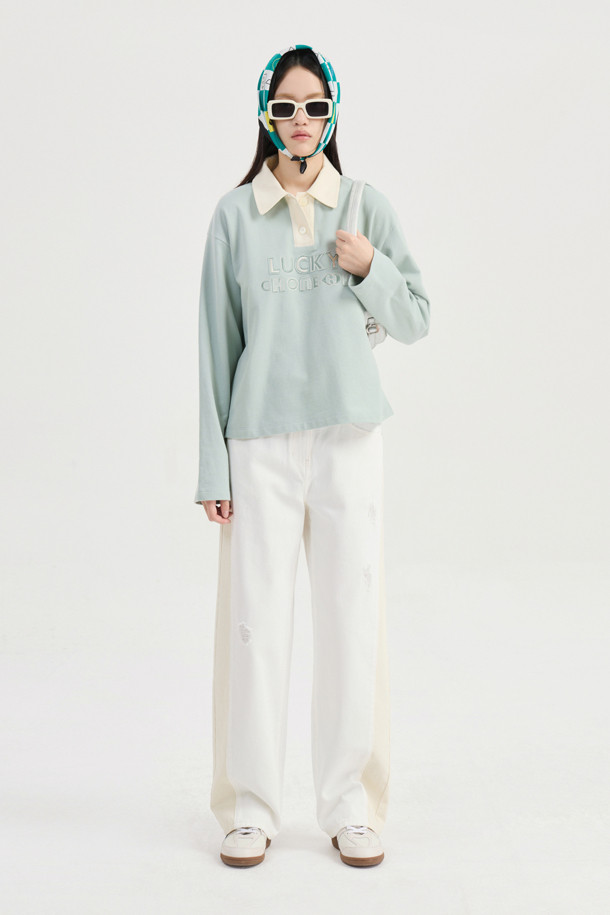 LUCKY CHOUETTE - 롱/미디팬츠 - Waist Coloring Cocoon Fit Denim Pants (ivory)