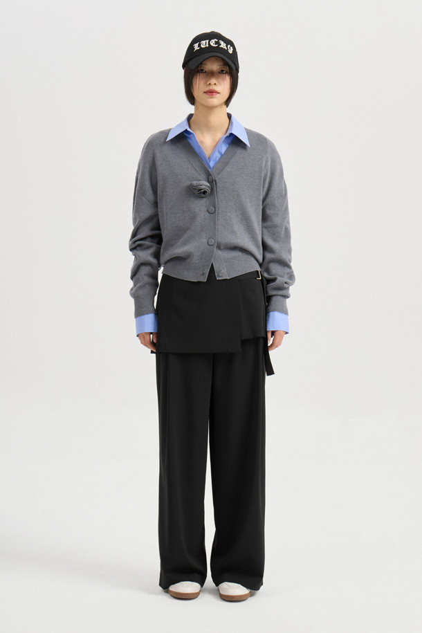 LUCKY CHOUETTE - 롱/미디팬츠 - Detachable Wrap Detail Pants (black)