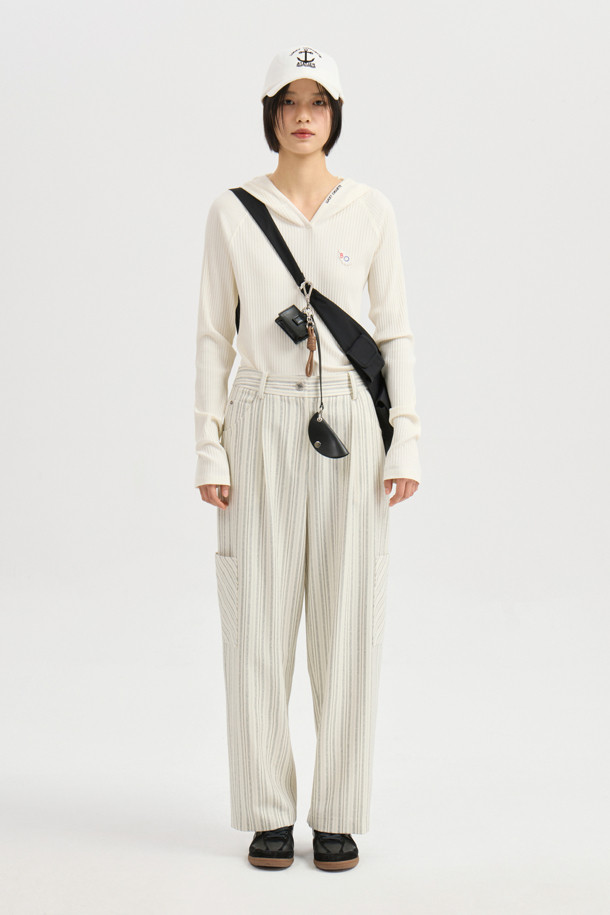 LUCKY CHOUETTE - 롱/미디팬츠 - Pocket Point Stripe Pants (ivory)