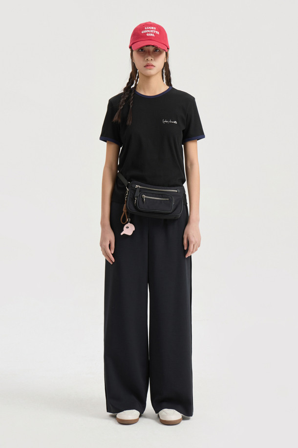 LUCKY CHOUETTE - 롱/미디팬츠 - Side Colored Banding Pants (dark grey)