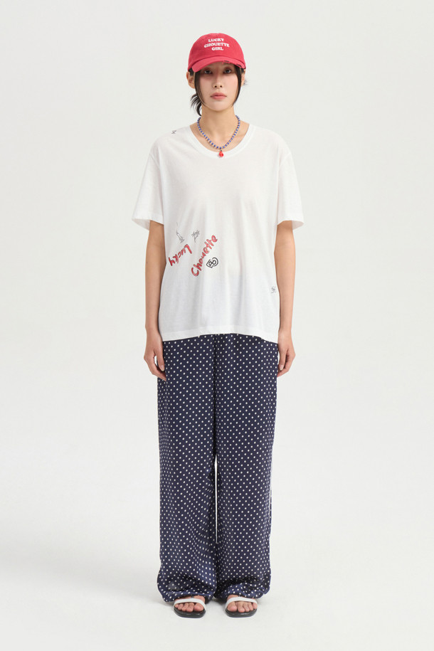 LUCKY CHOUETTE - 롱/미디팬츠 - [Re-Order] Dot Print Jogger Banding Pants (navy)