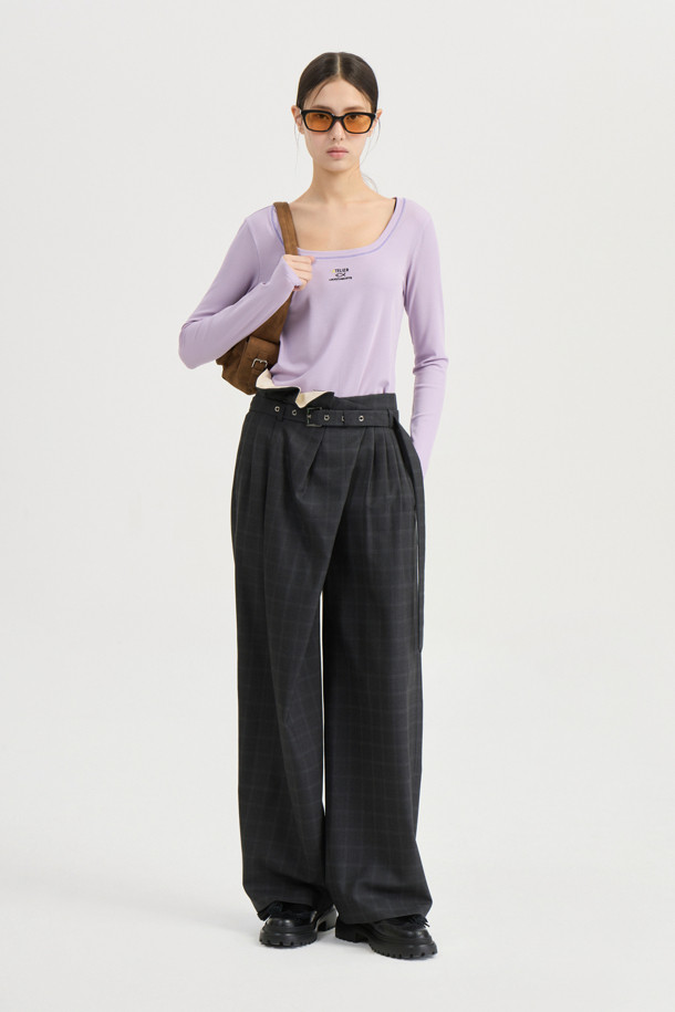 LUCKY CHOUETTE - 롱/미디팬츠 - [Atelier] Obi Point Check Wide Pants (grey)