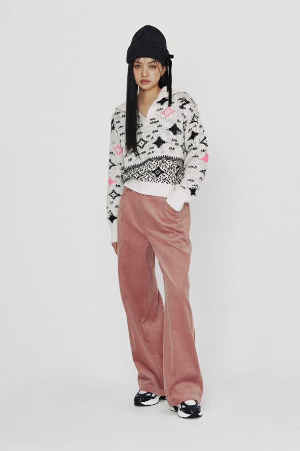 LUCKY CHOUETTE - 롱/미디팬츠 - [Holiday Edition] Side Color Corduroy Banding Pants (pink)