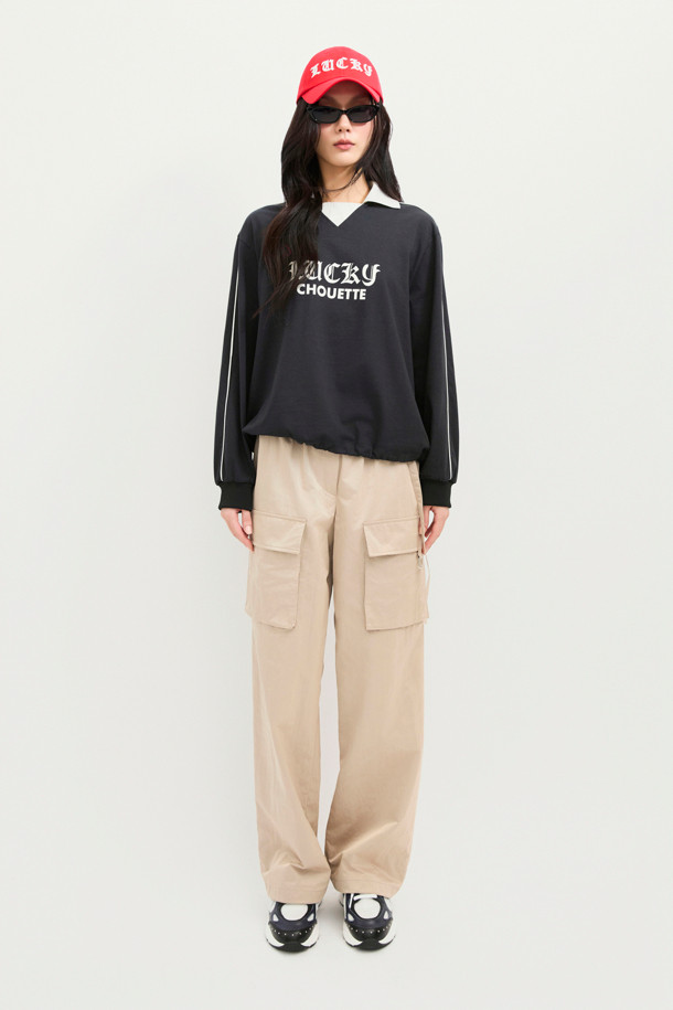 LUCKY CHOUETTE - 롱/미디팬츠 - Out Pocket Jogger Banding Pants (Fabric Belt) (beige)