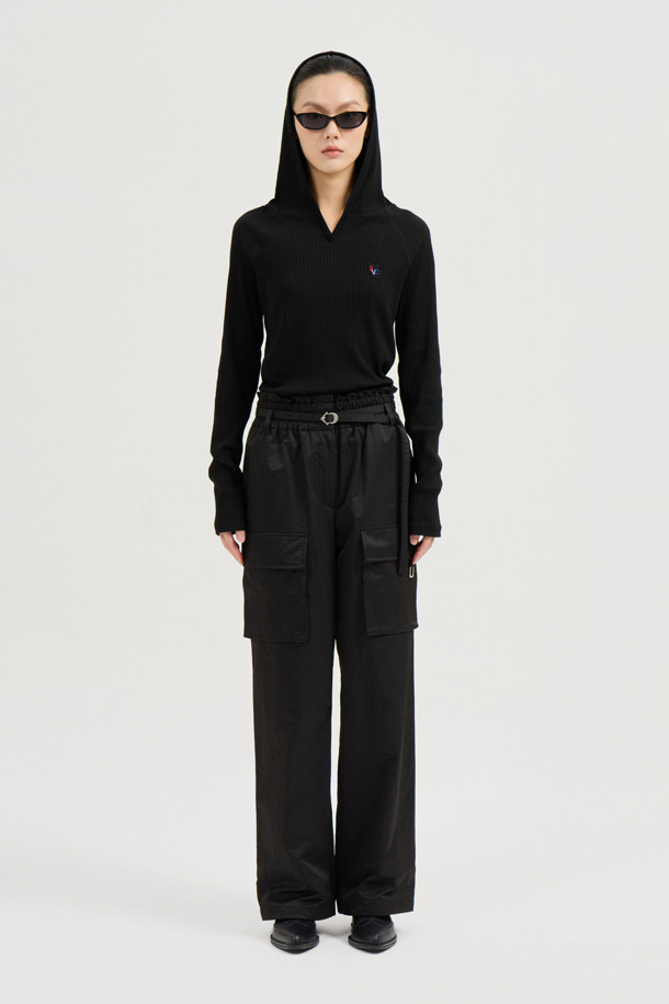 LUCKY CHOUETTE - 롱/미디팬츠 - Out Pocket Jogger Banding Pants (Fabric Belt) (black)