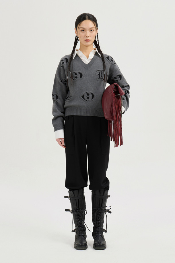 LUCKY CHOUETTE - 롱/미디팬츠 - Straight Back-banding Pants (black)