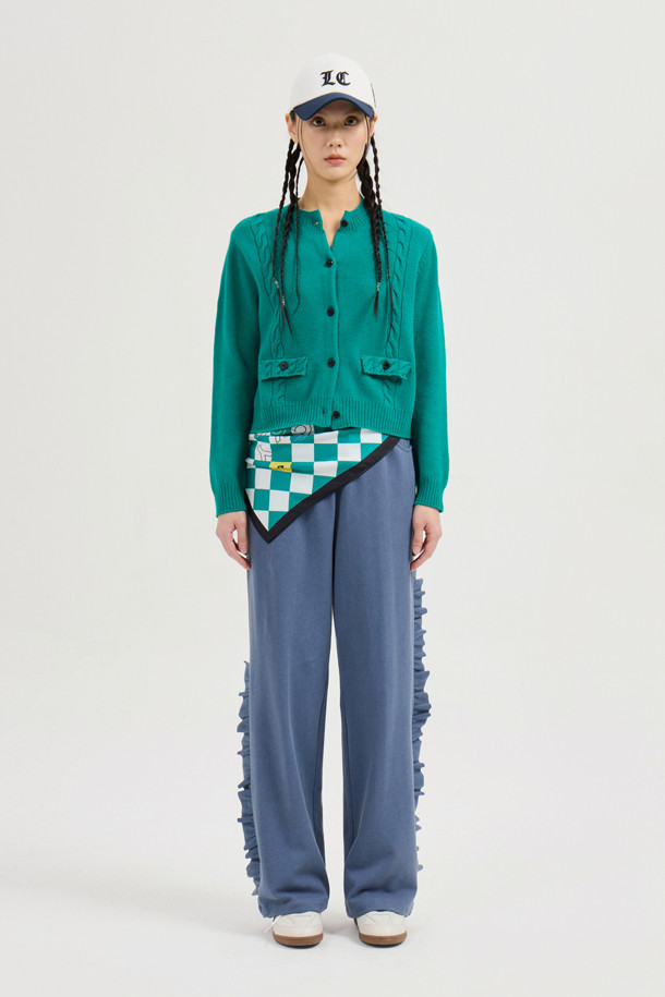 LUCKY CHOUETTE - 롱/미디팬츠 - Frill-pointed Jersey Banding Pants (blue)