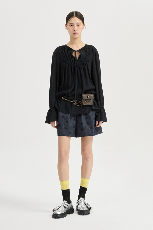 LUCKY CHOUETTE - 쇼트팬츠 - [Atelier] Dot Denim Like Banding Short Pants (dark navy)