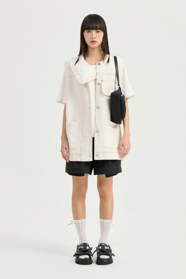 LUCKY CHOUETTE - 블라우스 - Pleats Collar Half Sleeve Blouse (ivory)