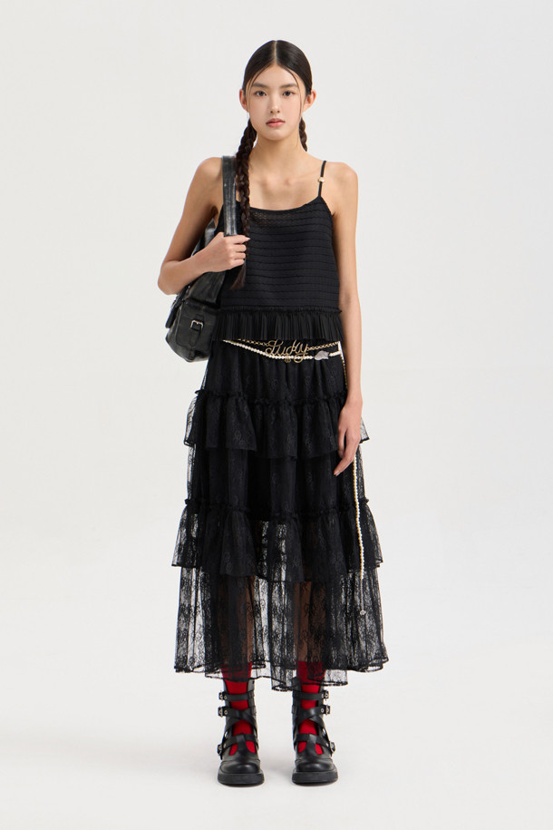 LUCKY CHOUETTE - 블라우스 - Pleats Jersey Top Blouse (black)