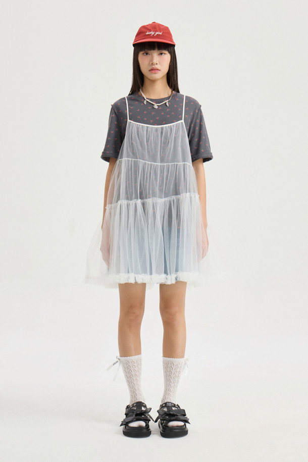 LUCKY CHOUETTE - 블라우스 - Shirring Mesh Top Blouse (white)
