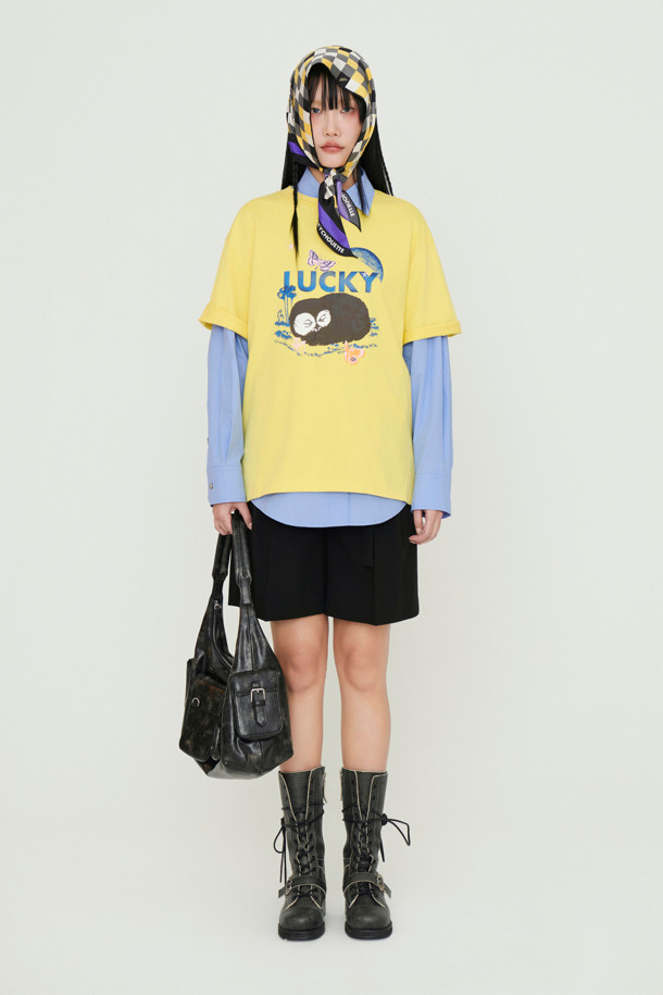 LUCKY CHOUETTE - 반소매 티셔츠 - Chouette Point Half Sleeve T-shirt (yellow)