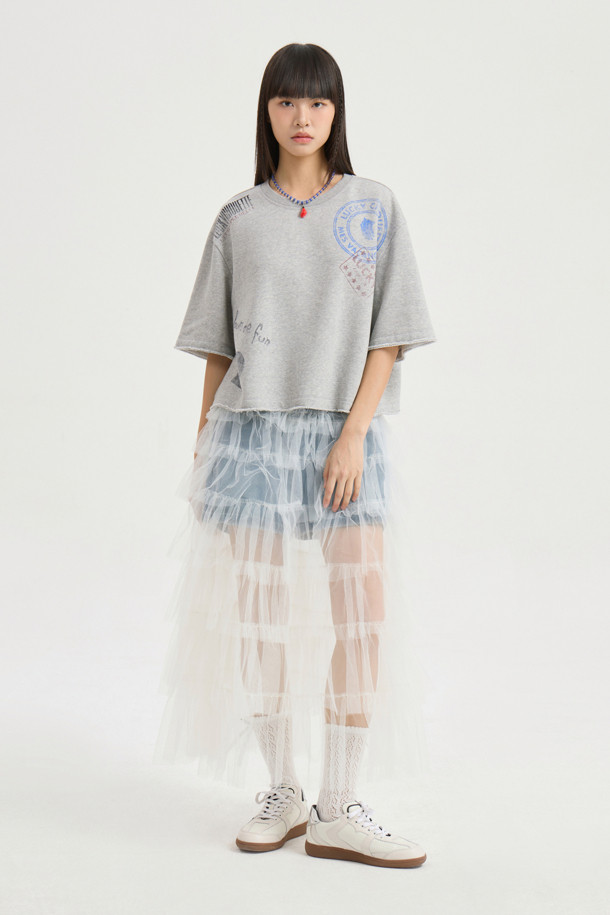 LUCKY CHOUETTE - 반소매 티셔츠 - Print Point Half Sleeve T-shirt (melange grey)
