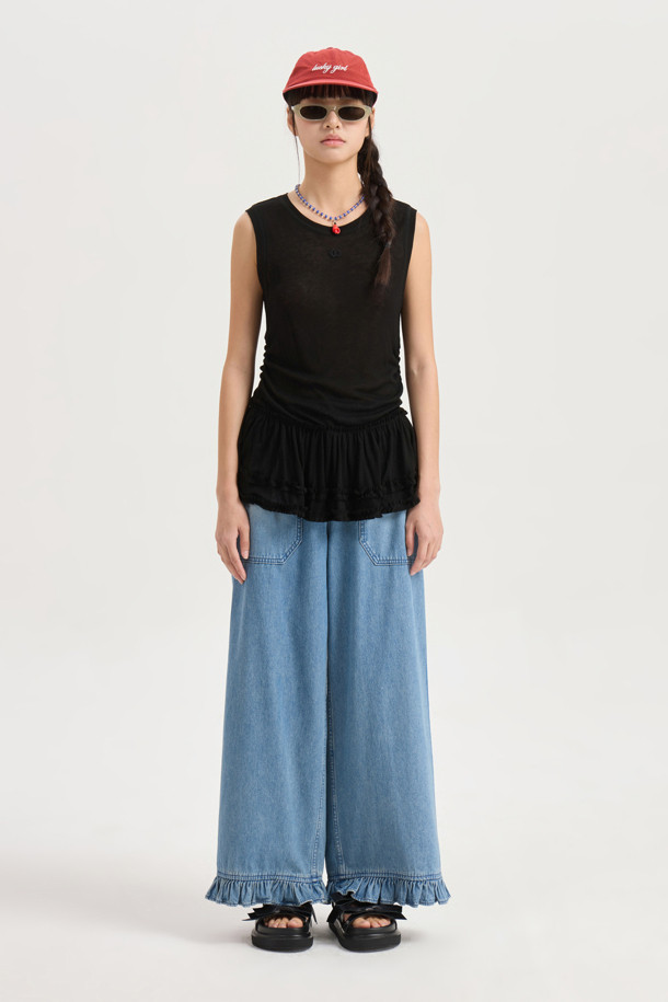 LUCKY CHOUETTE - 민소매티셔츠 - [Re-Order] Frill Point Sleeveless T-shirt