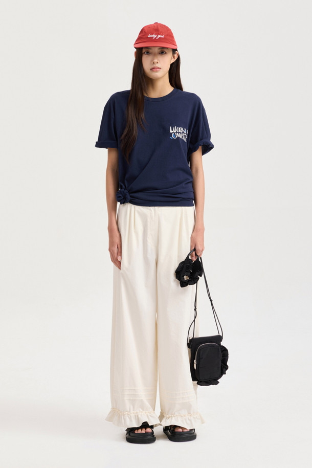 LUCKY CHOUETTE - 반소매 티셔츠 - Back Print Loose Fit Half Sleeve T-shirt (navy)
